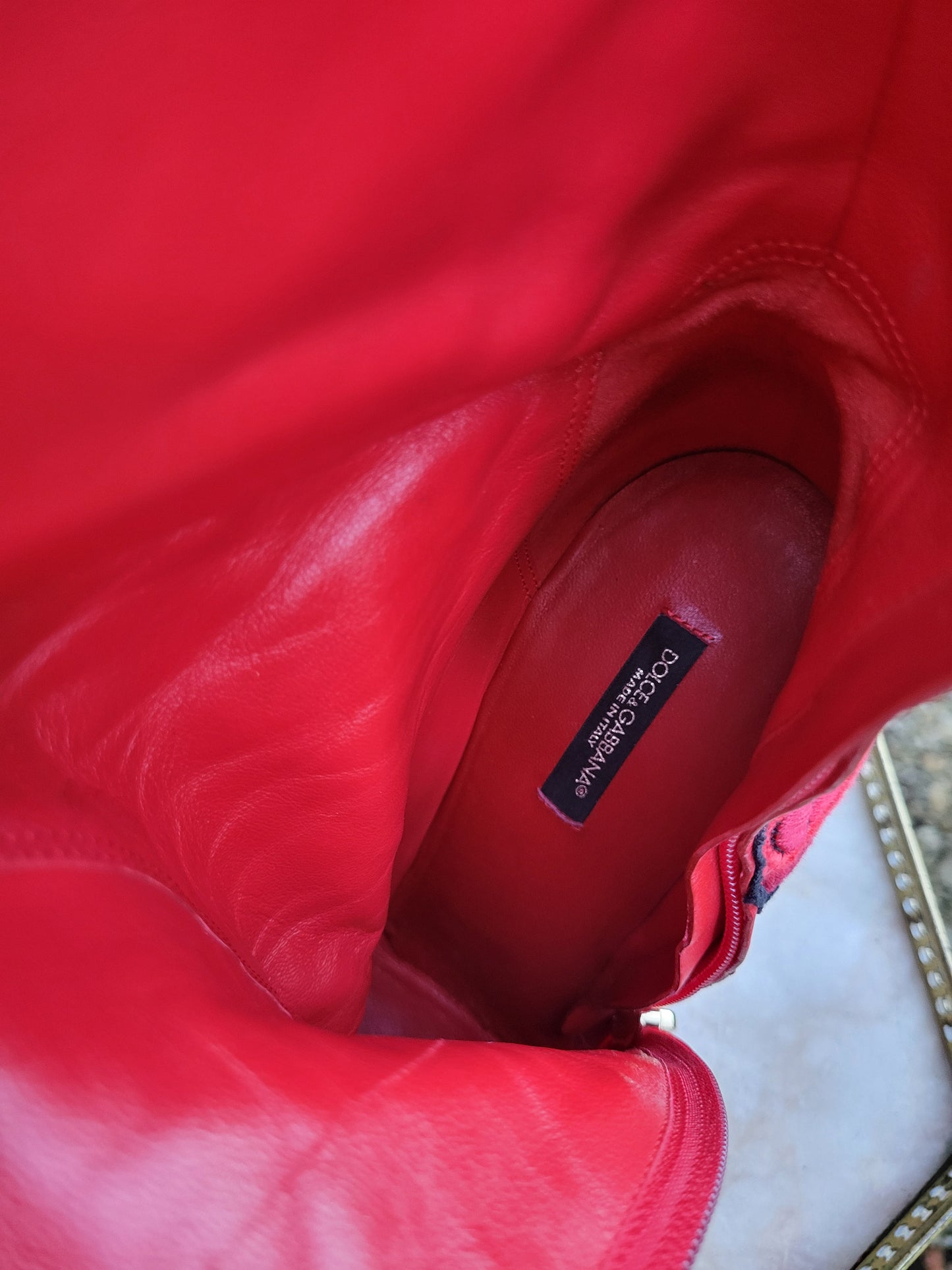 Dolce & Gabbana Baroque Embellished Red Leather Boots