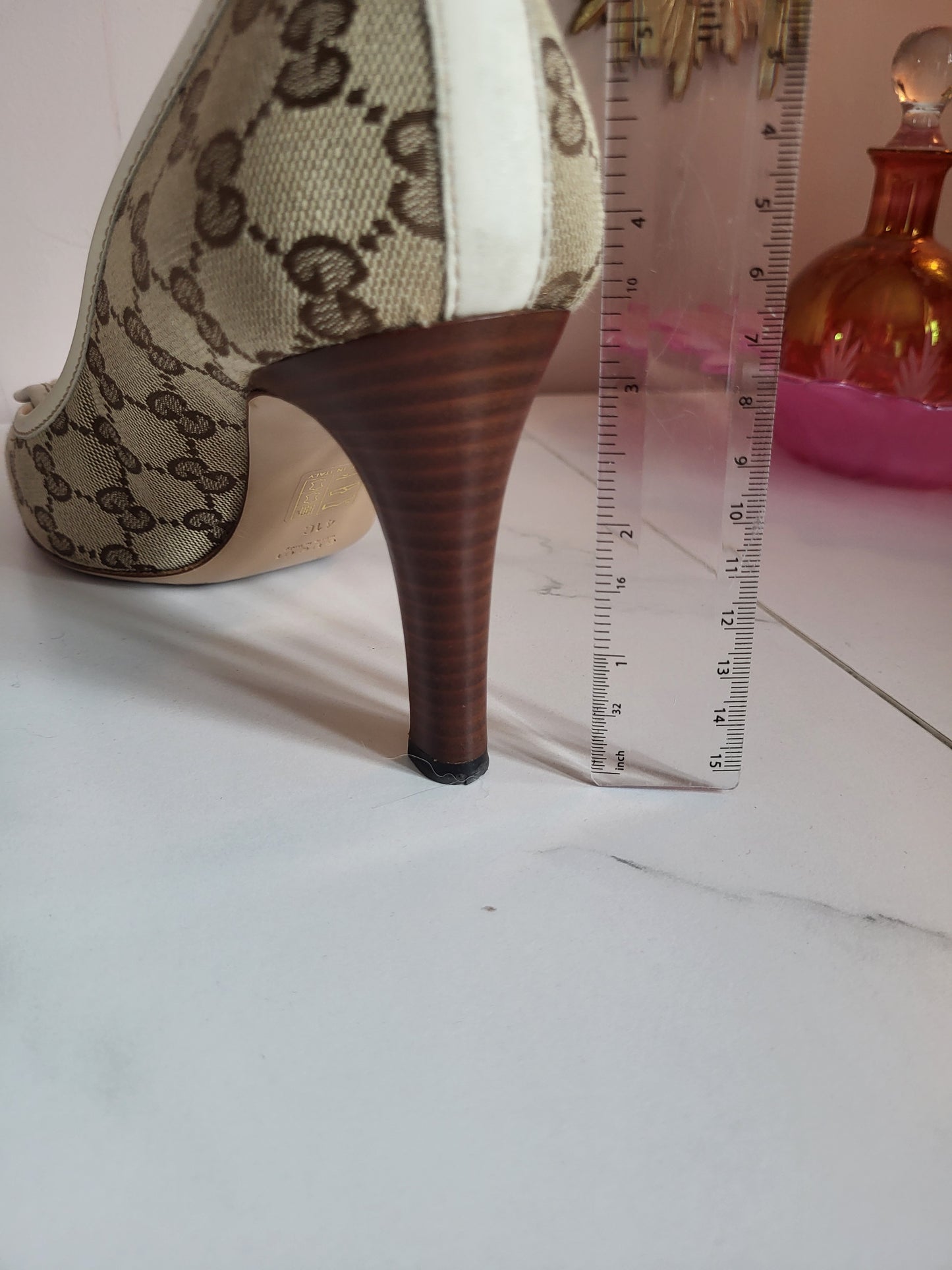 Gucci Classic Print Court Heels with Brass Emblems