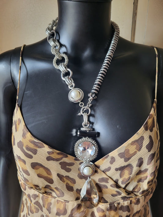 Long Chunky Stone Crystal Pendant