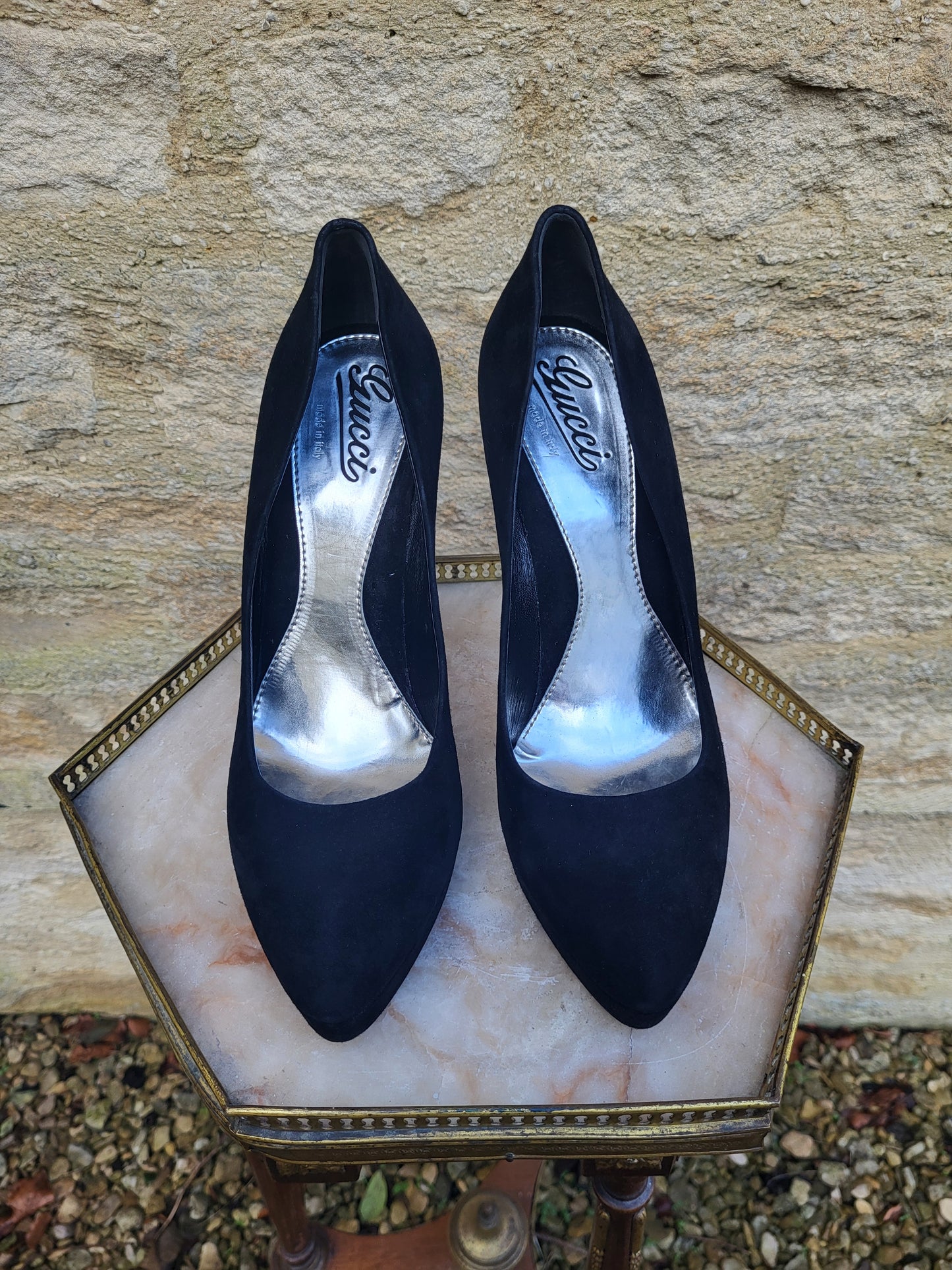 Vintage Gucci Black Suede Platform Heels