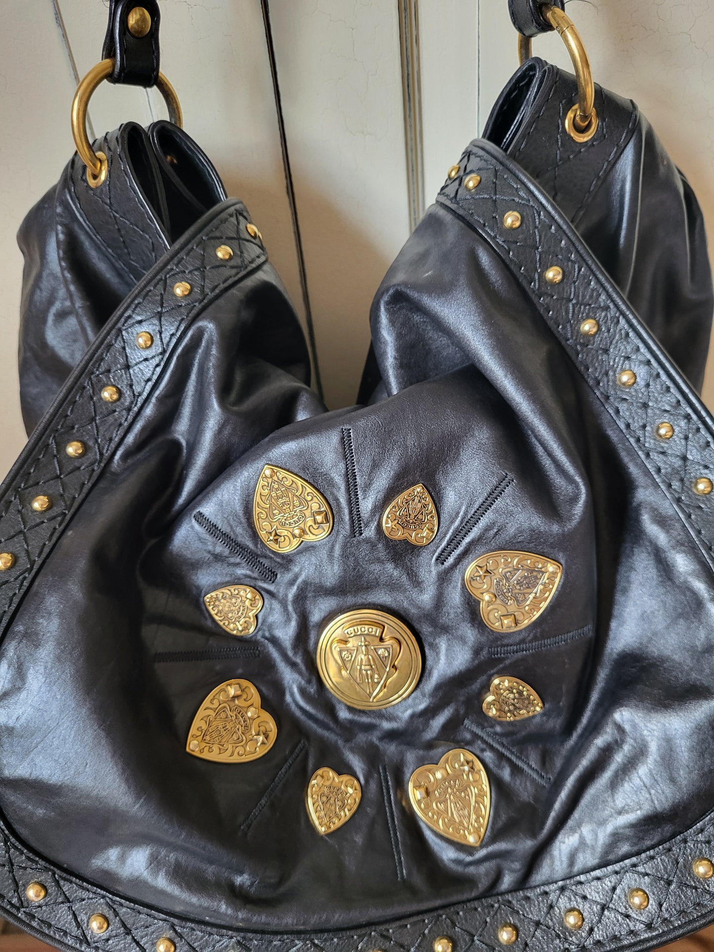 Vintage Gucci Calfskin Studded Large Irina Babouska Hobo Bag