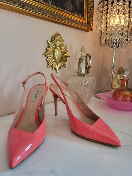 Giorgio Armani Patent Coral Slingback Heels