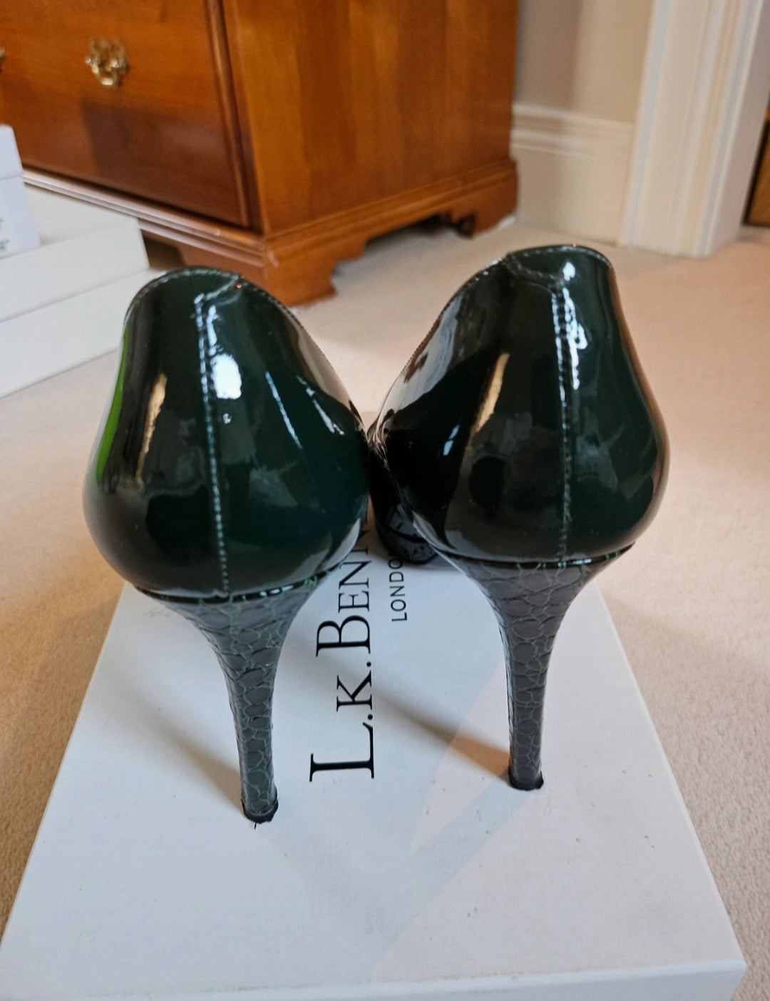 L.K Bennett Patent Olive Croc Stiletto Heels