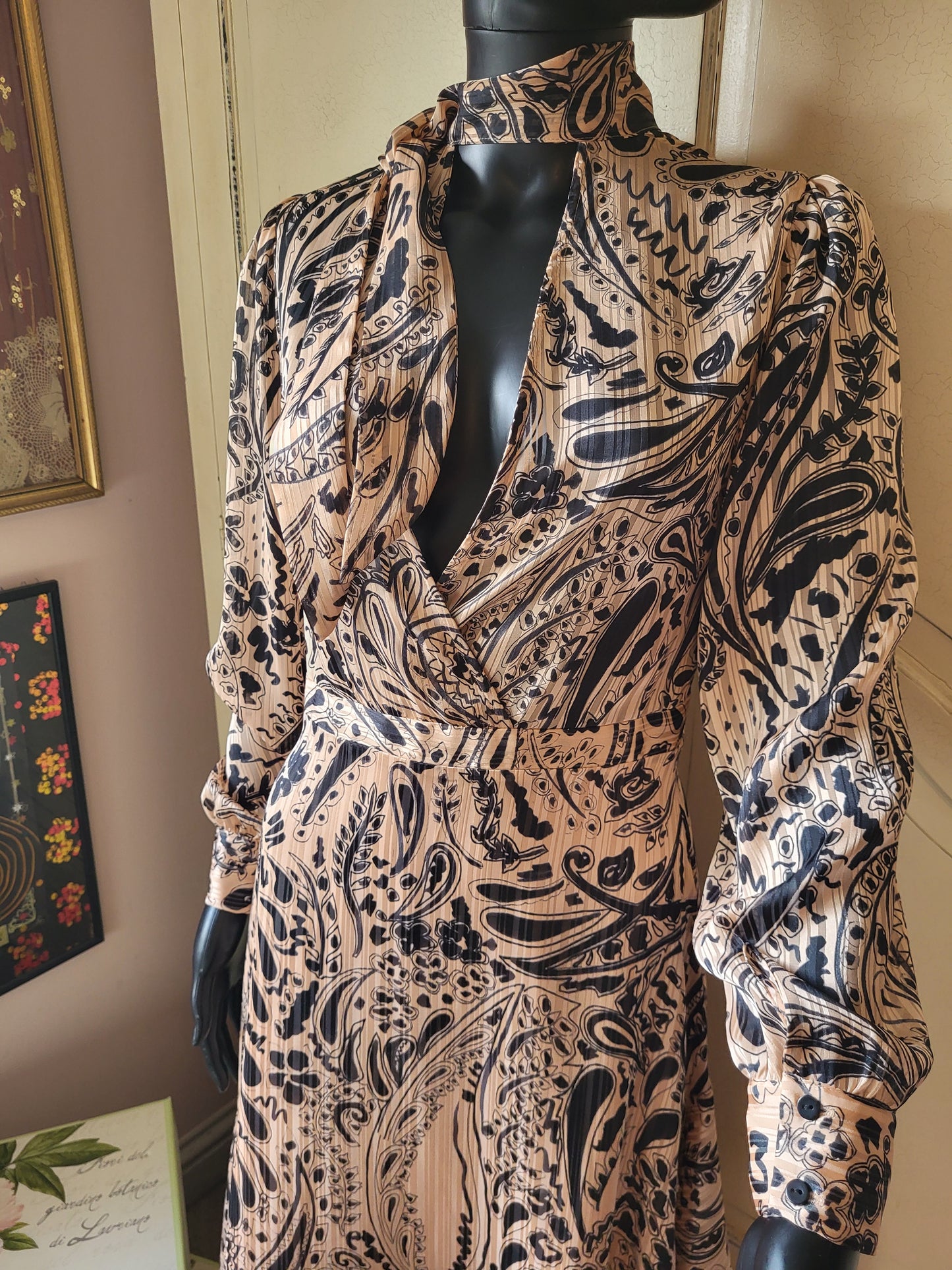 Vintage Topshop Paisley Print Tie-Neck Dress