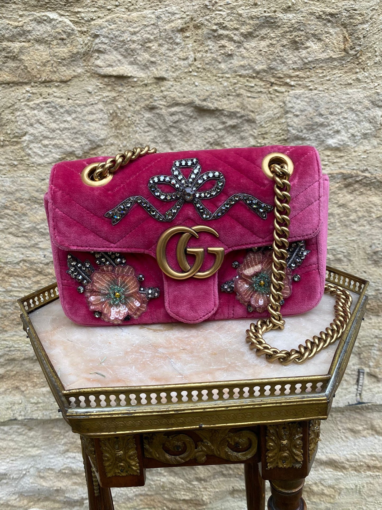 Gucci Crystal Embellished Velvet Marmont Bag
